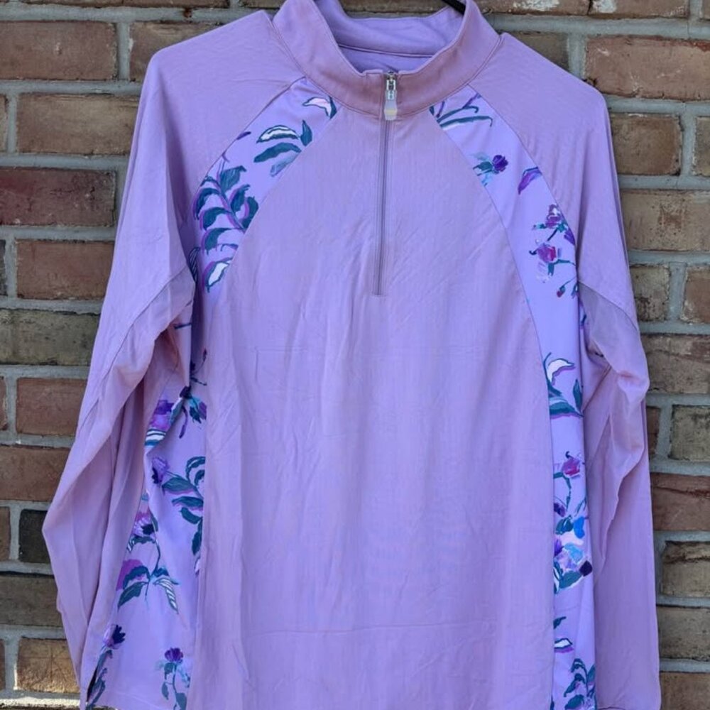Kastel Long Sleeve 1/4 Zip Shirt in Lilac Fleur - Women's 1X